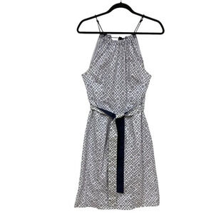 Elizabeth McKay Patterned‎ Dress, Size 6, Navy & White, Fitted, Sash Belt, Midi